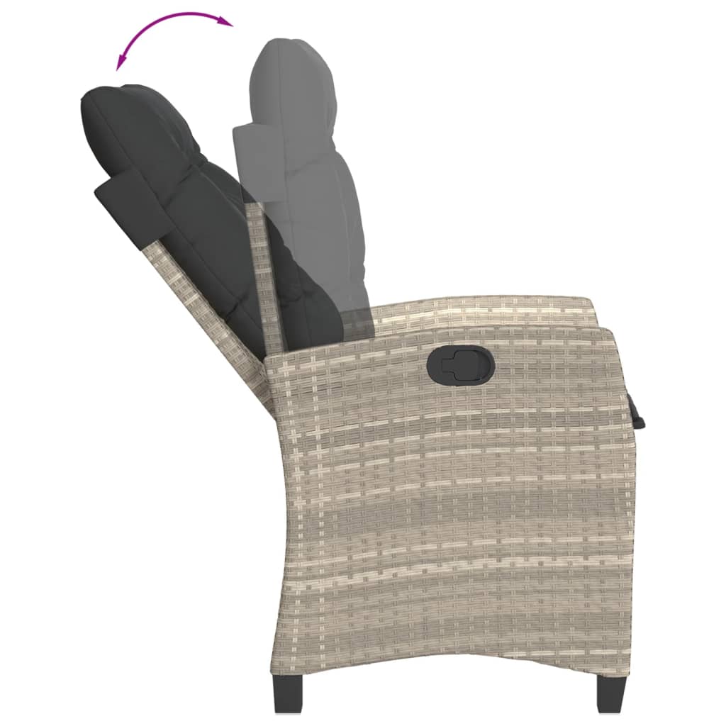 vidaXL 3-delige Tuinset met kussens poly rattan lichtgrijs