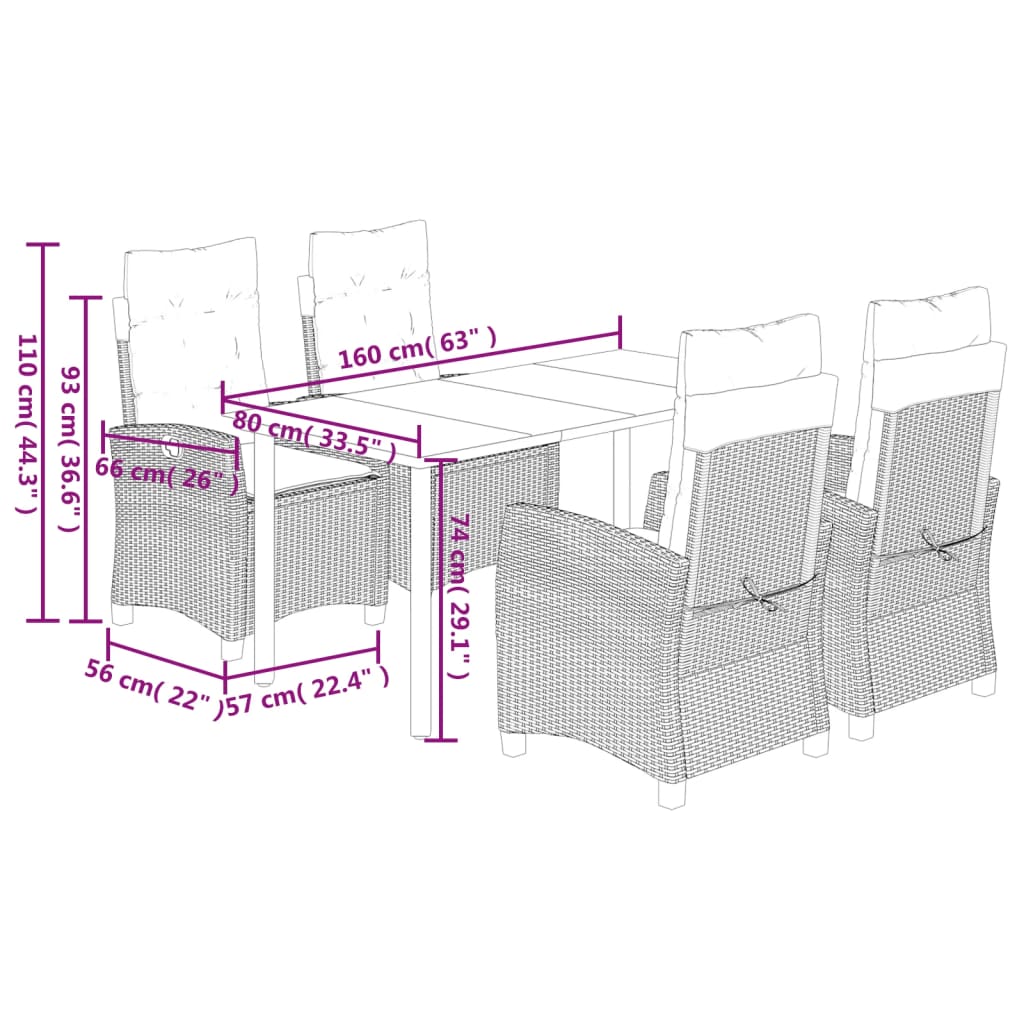 vidaXL 3-delige Tuinset met kussens poly rattan lichtgrijs