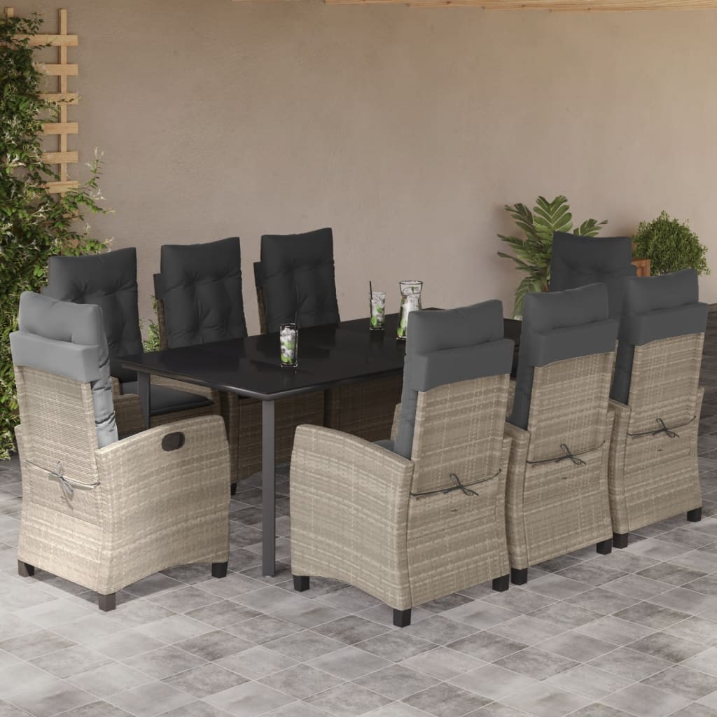 vidaXL 3-delige Tuinset met kussens poly rattan lichtgrijs