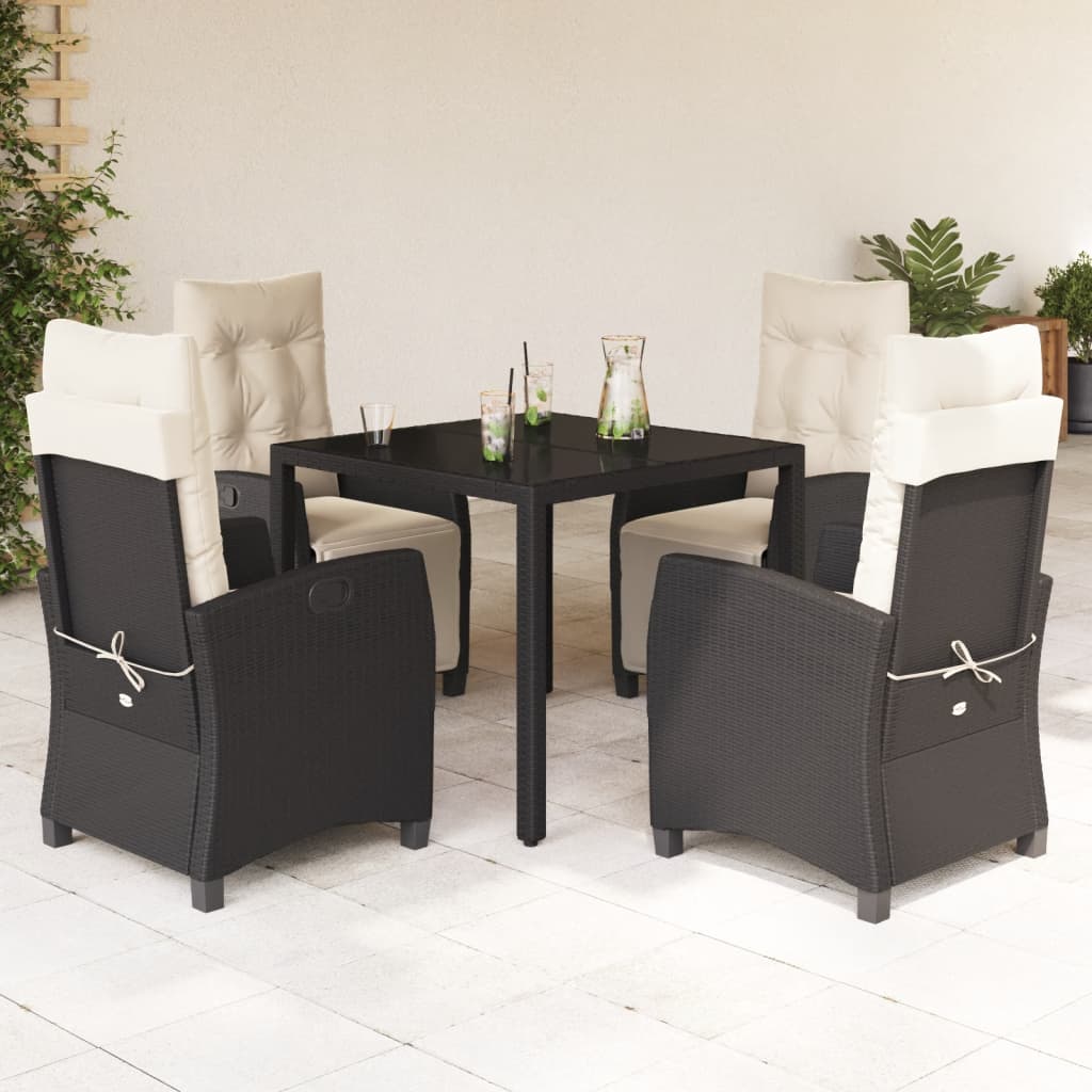vidaXL 3-delige Tuinset met kussens poly rattan zwart