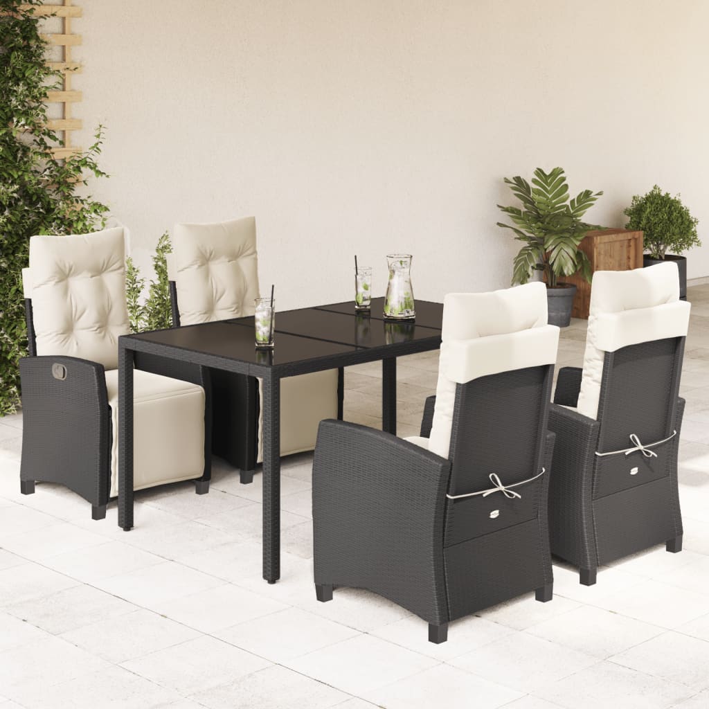 vidaXL 3-delige Tuinset met kussens poly rattan zwart