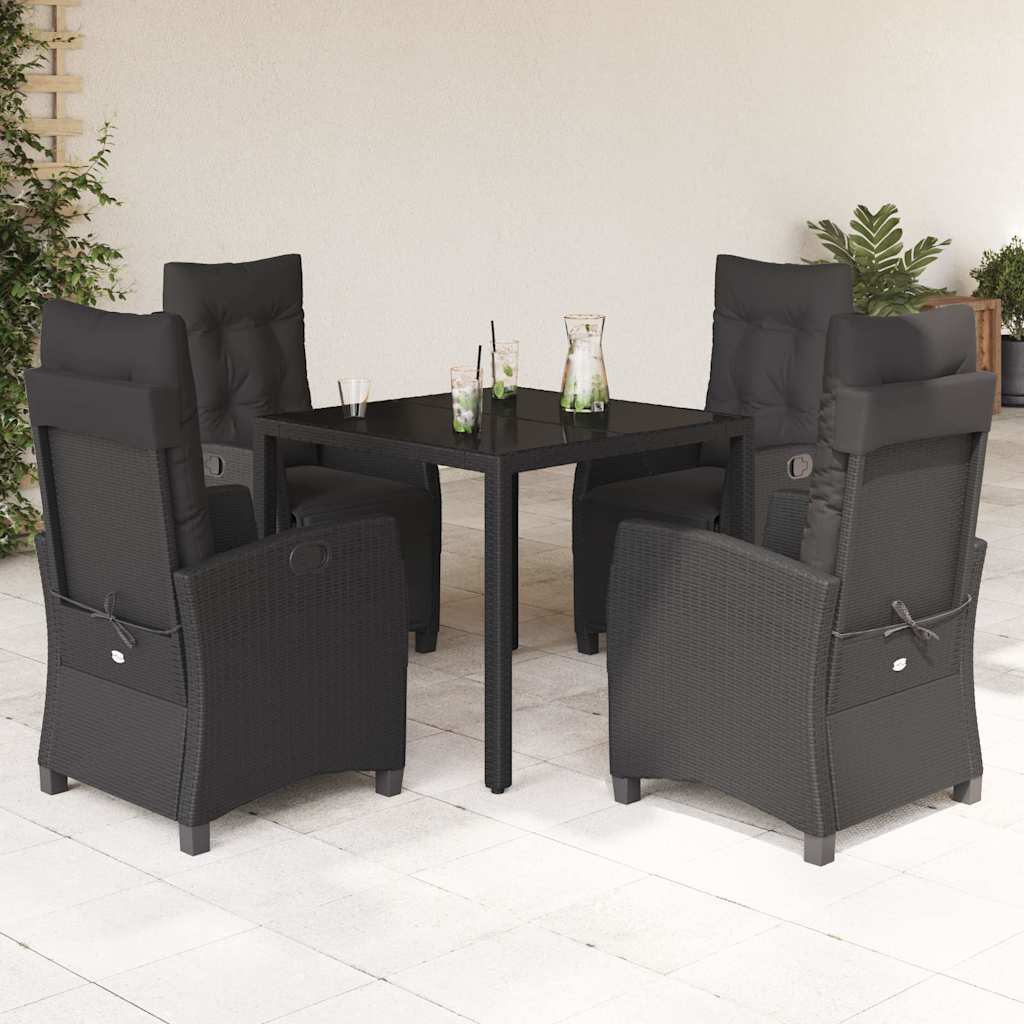 vidaXL 3-delige Tuinset met kussens poly rattan zwart