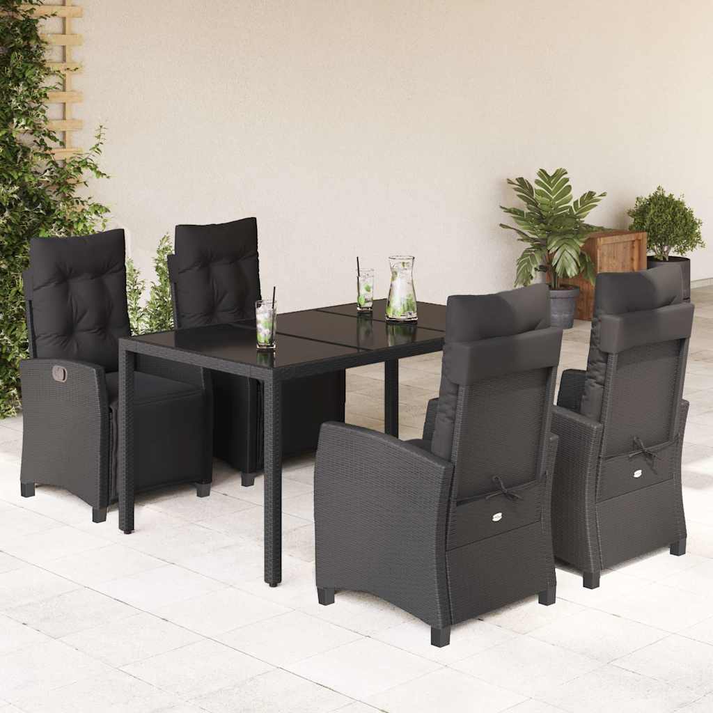 vidaXL 3-delige Tuinset met kussens poly rattan zwart