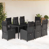 vidaXL 3-delige Tuinset met kussens poly rattan zwart