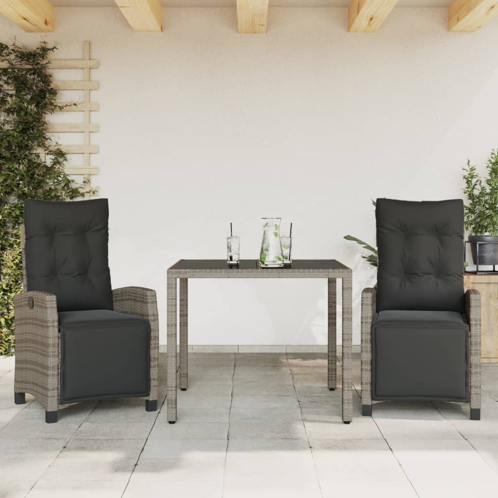 vidaXL 3-delige Tuinset met kussens poly rattan zwart