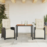 vidaXL 3-delige Tuinset met kussens poly rattan zwart
