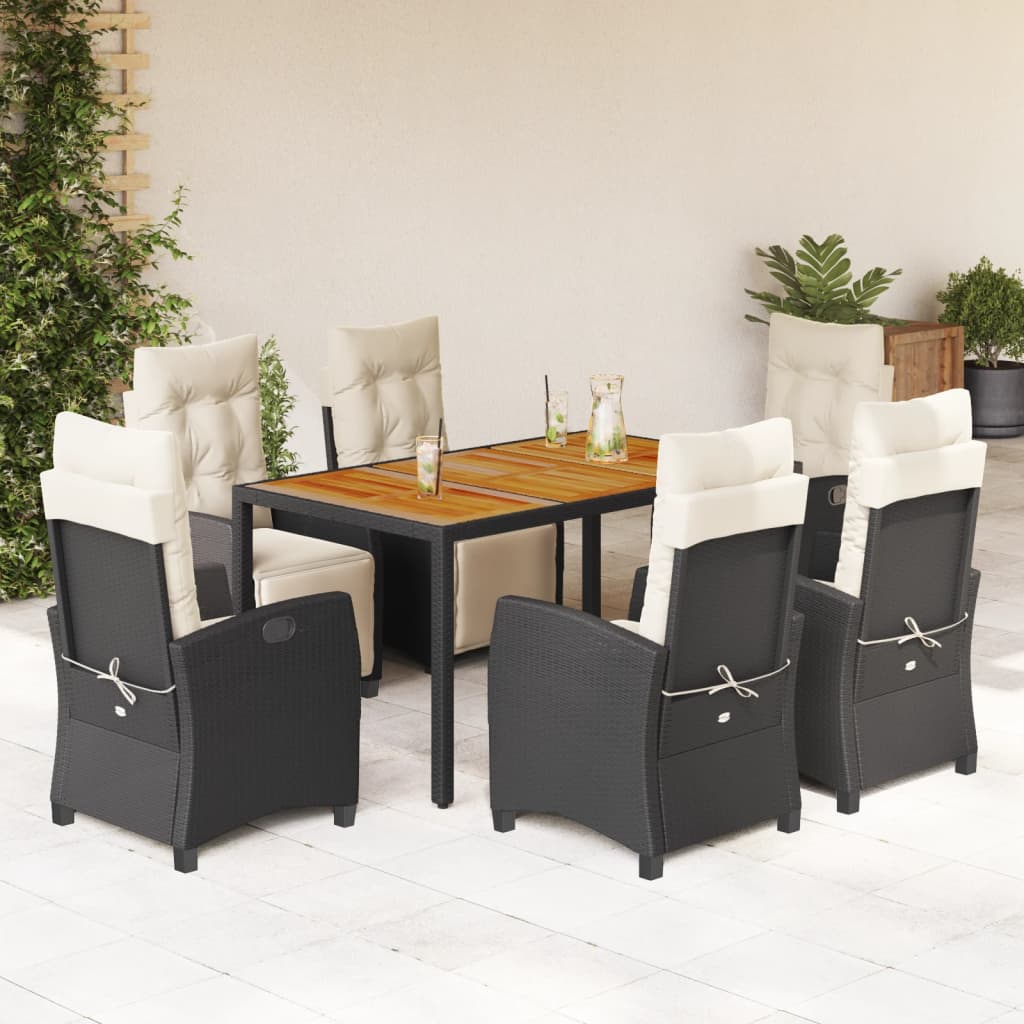 vidaXL 3-delige Tuinset met kussens poly rattan zwart