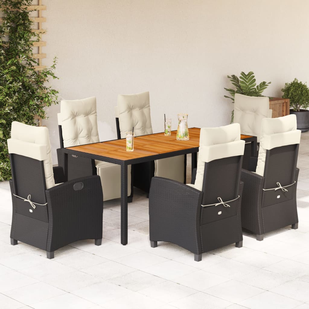 vidaXL 3-delige Tuinset met kussens poly rattan zwart