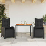 vidaXL 3-delige Tuinset met kussens poly rattan zwart