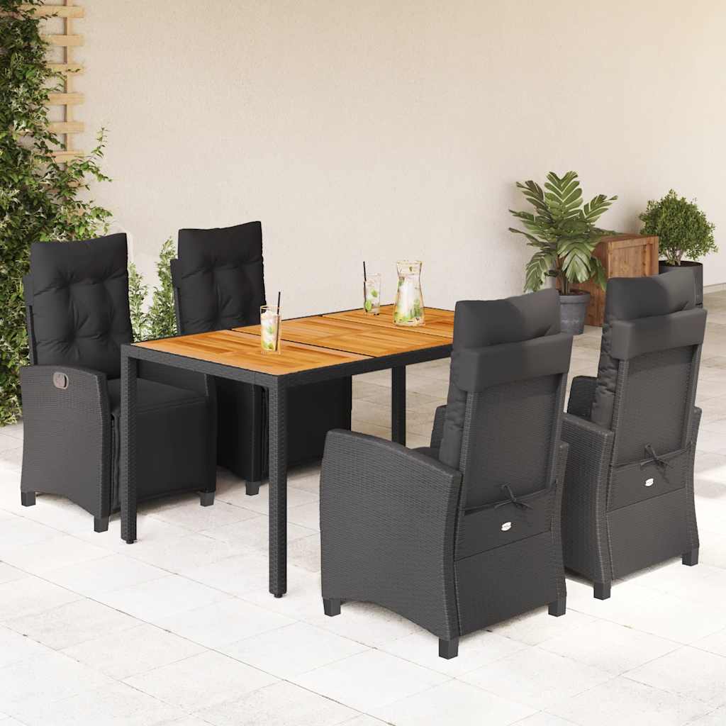 vidaXL 3-delige Tuinset met kussens poly rattan zwart