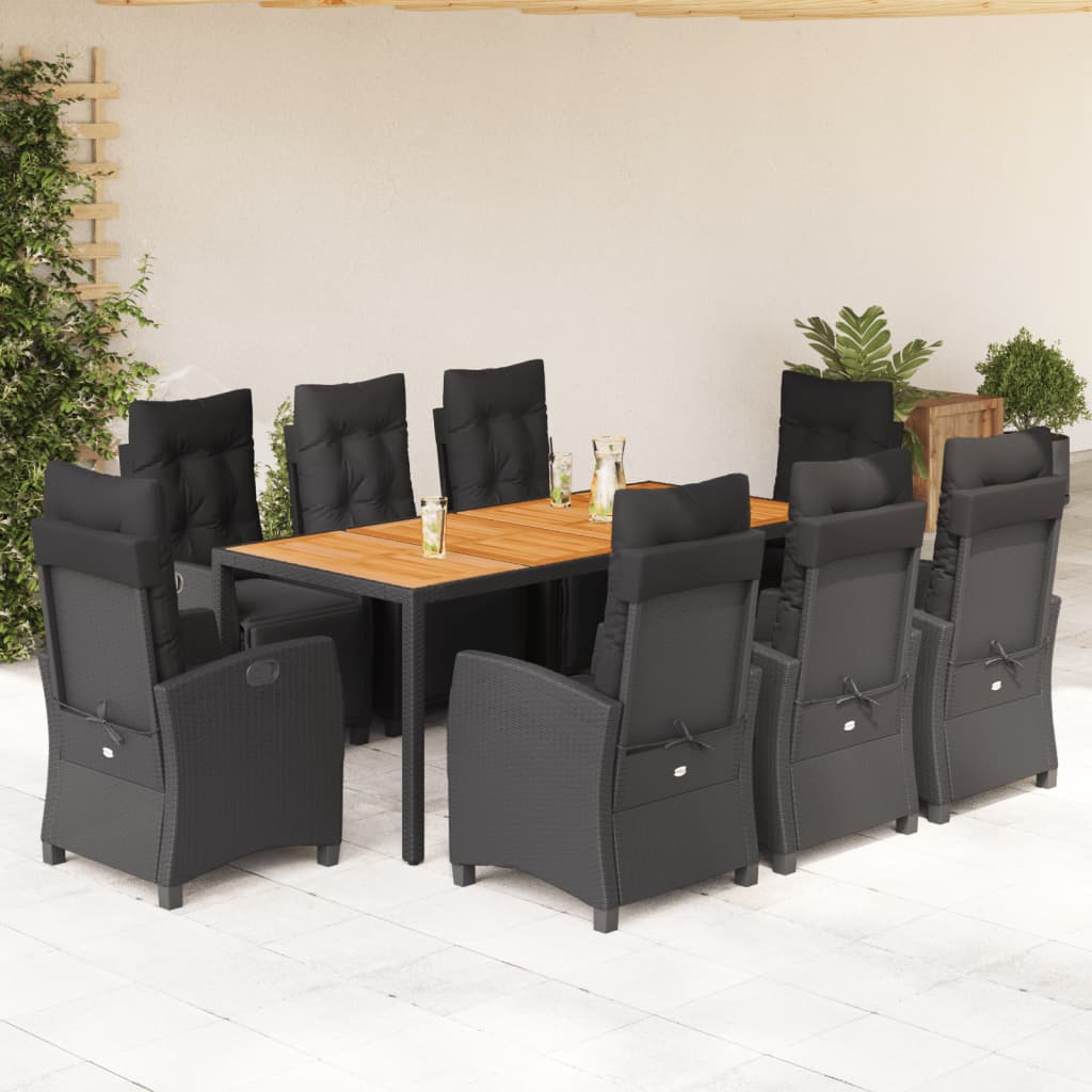 vidaXL 3-delige Tuinset met kussens poly rattan zwart