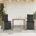 vidaXL 3-delige Tuinset met kussens poly rattan zwart