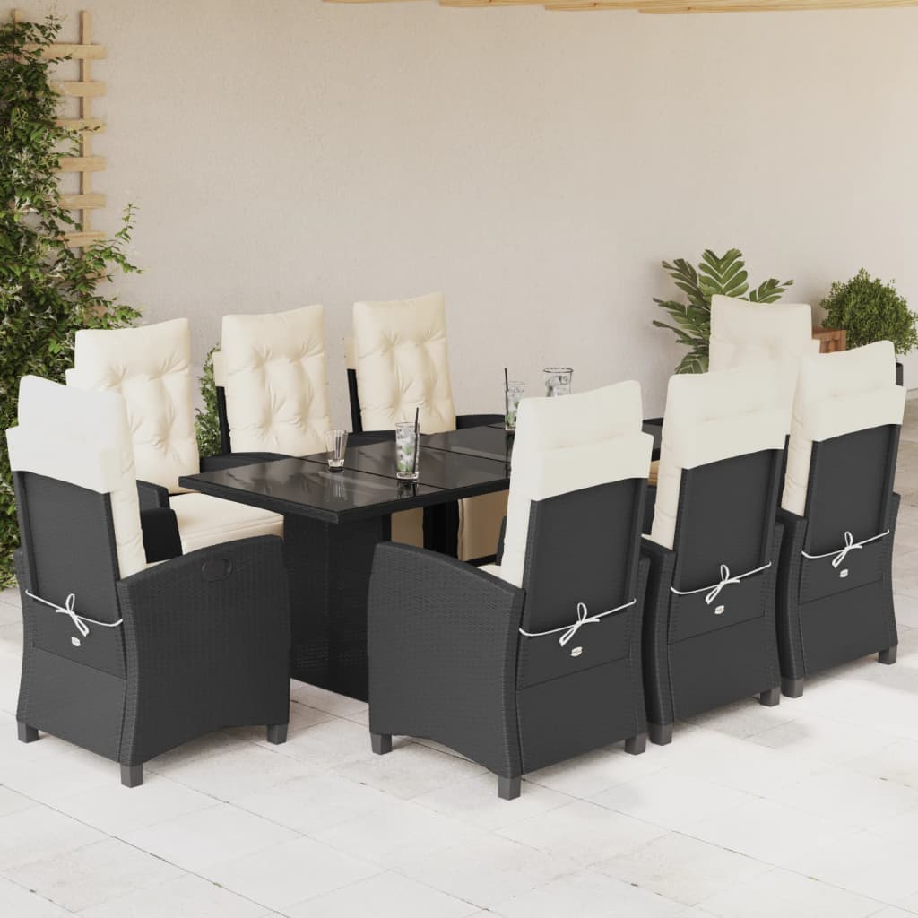 vidaXL 7-delige Tuinset met kussens poly rattan zwart
