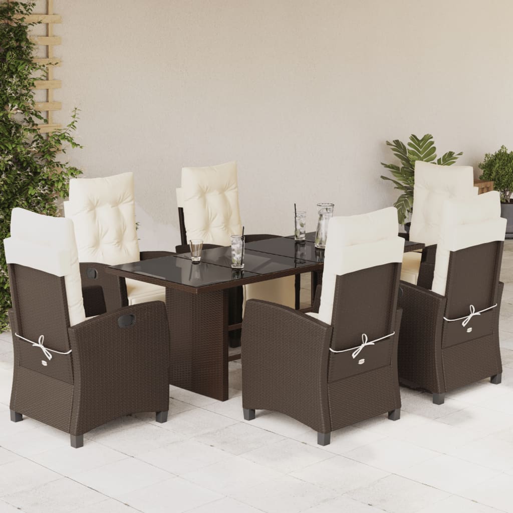 vidaXL 7-delige Tuinset met kussens poly rattan zwart