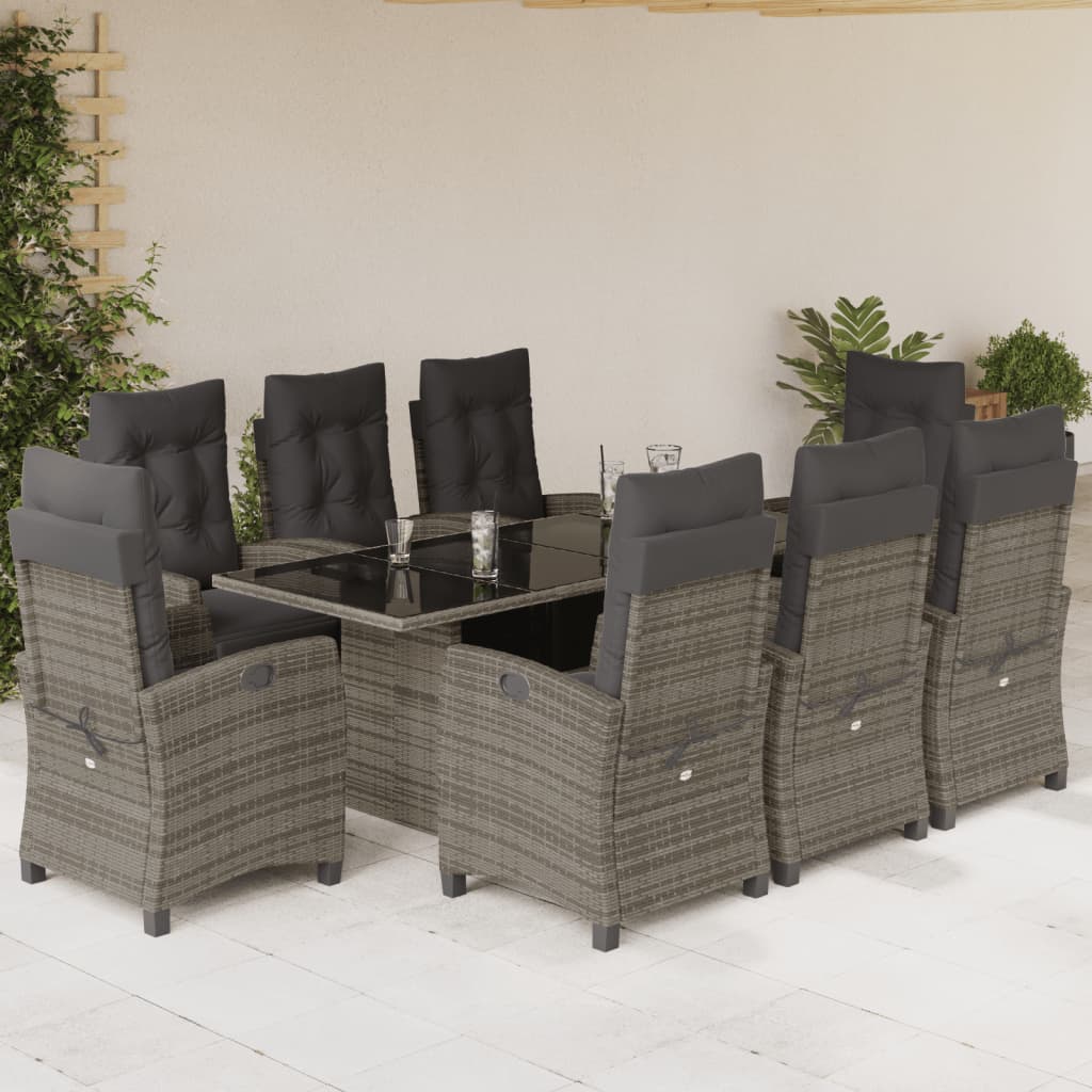vidaXL 7-delige Tuinset met kussens poly rattan zwart