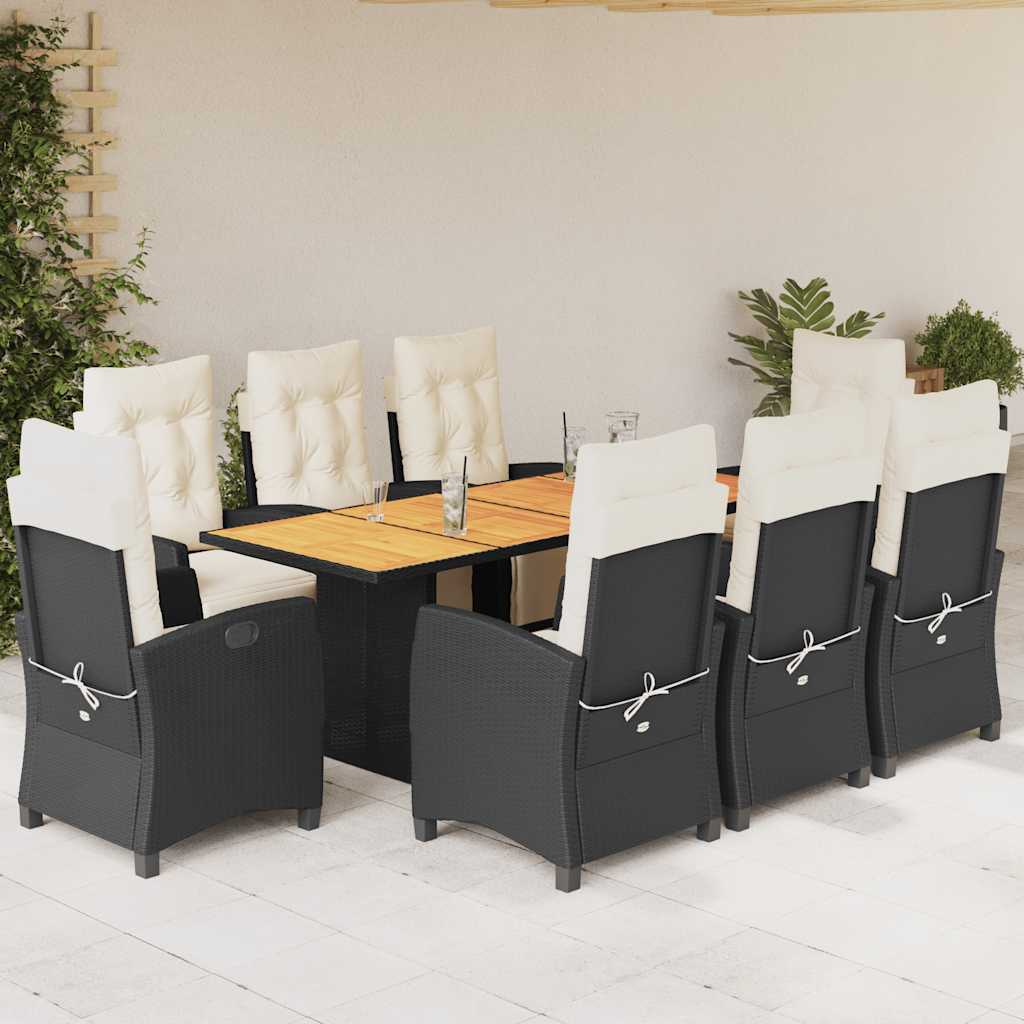 vidaXL 7-delige Tuinset met kussens poly rattan zwart