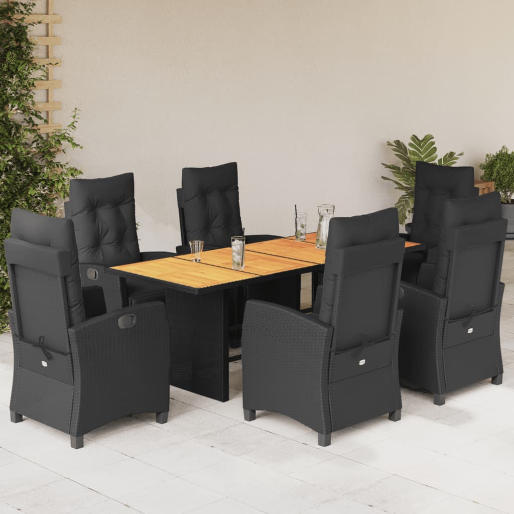 vidaXL 7-delige Tuinset met kussens poly rattan zwart