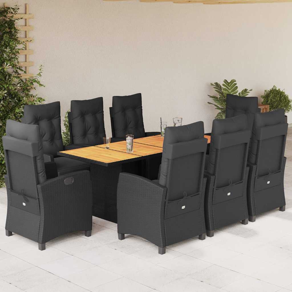 vidaXL 7-delige Tuinset met kussens poly rattan zwart