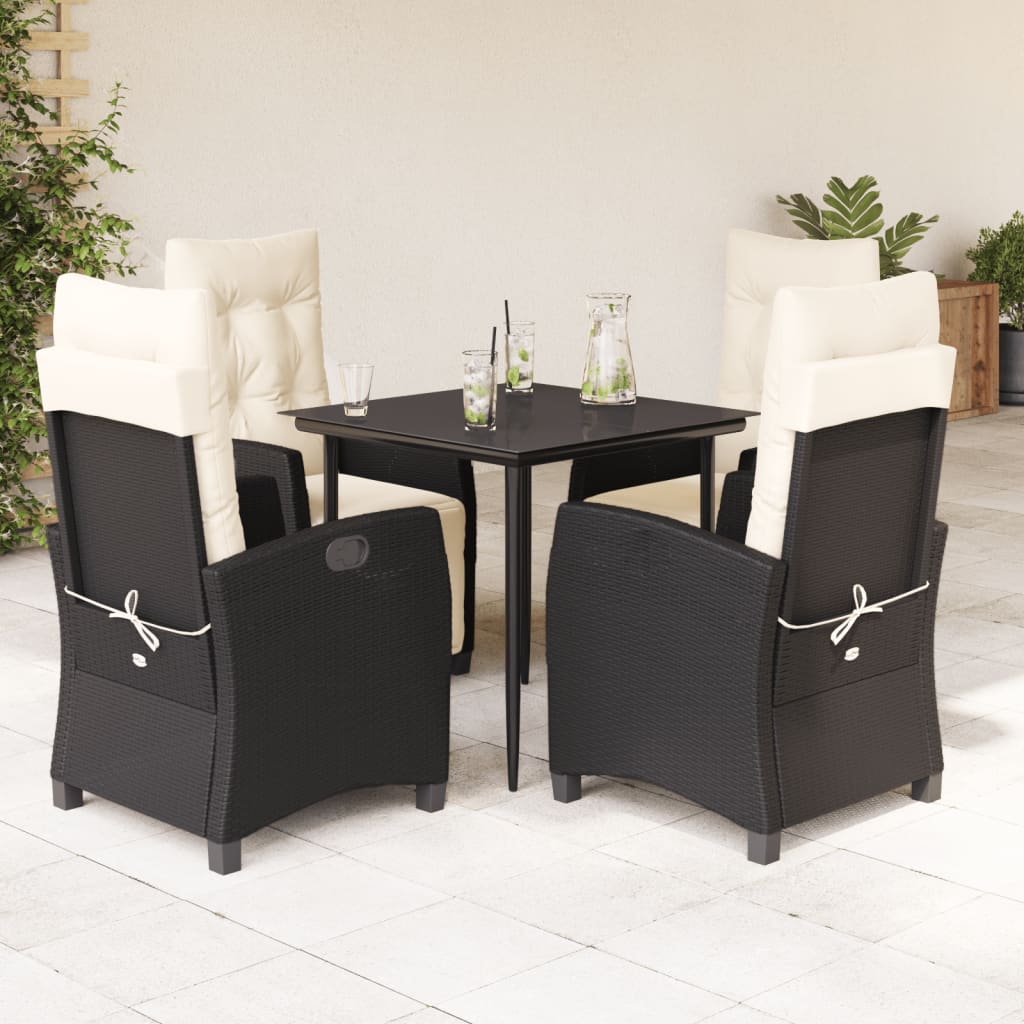 vidaXL 3-delige Tuinset met kussens poly rattan zwart