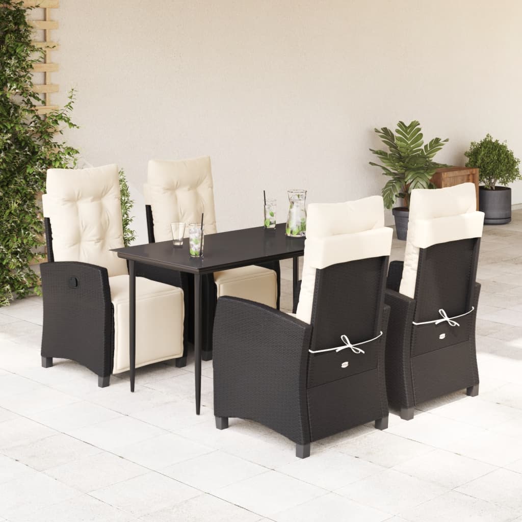 vidaXL 3-delige Tuinset met kussens poly rattan zwart