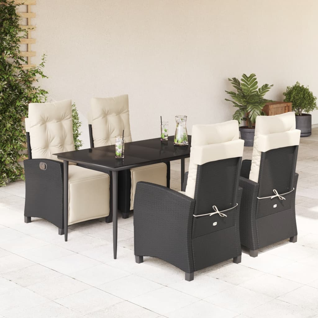 vidaXL 3-delige Tuinset met kussens poly rattan zwart