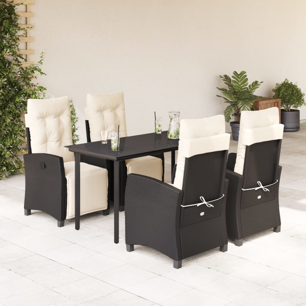 vidaXL 3-delige Tuinset met kussens poly rattan zwart
