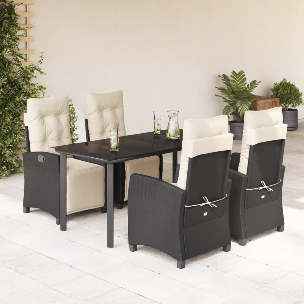 vidaXL 3-delige Tuinset met kussens poly rattan zwart