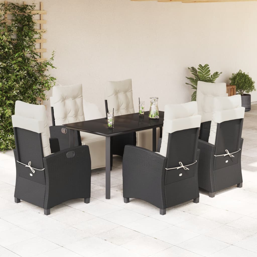 vidaXL 3-delige Tuinset met kussens poly rattan zwart