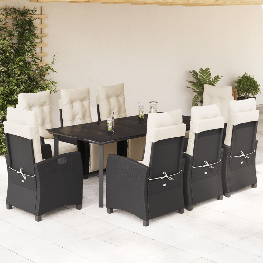 vidaXL 3-delige Tuinset met kussens poly rattan zwart