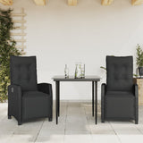 vidaXL 3-delige Tuinset met kussens poly rattan zwart