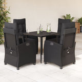 vidaXL 3-delige Tuinset met kussens poly rattan zwart