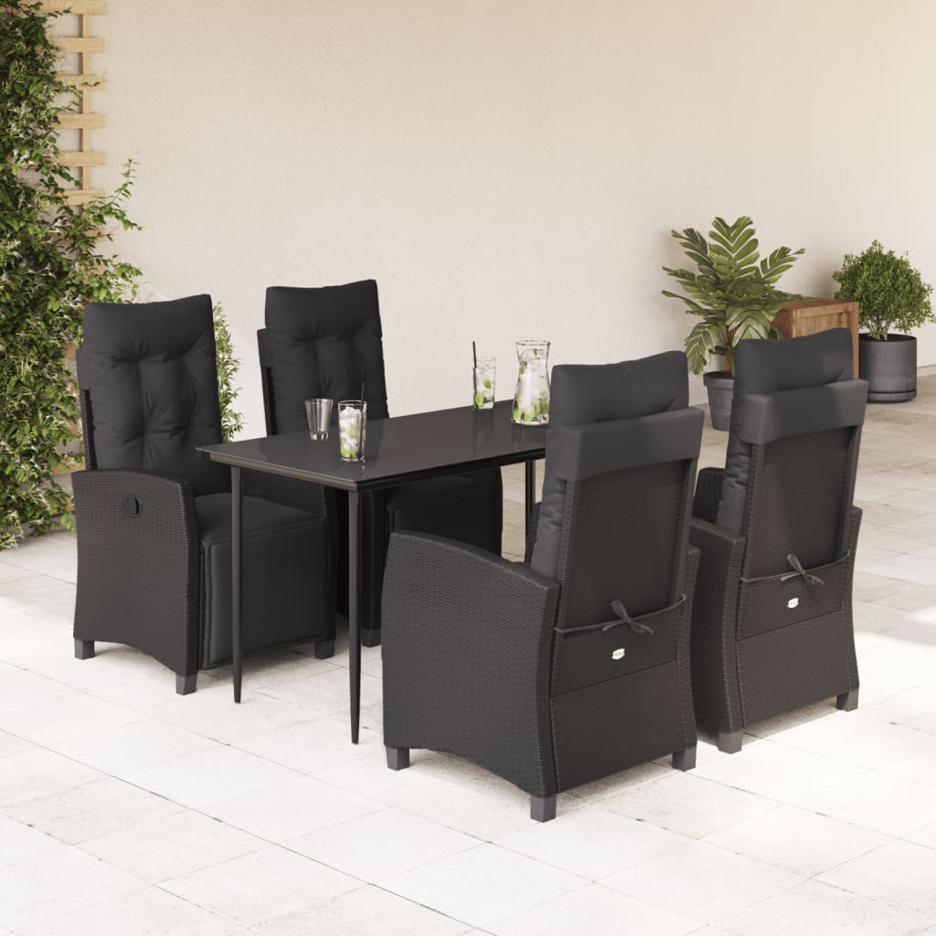 vidaXL 3-delige Tuinset met kussens poly rattan zwart