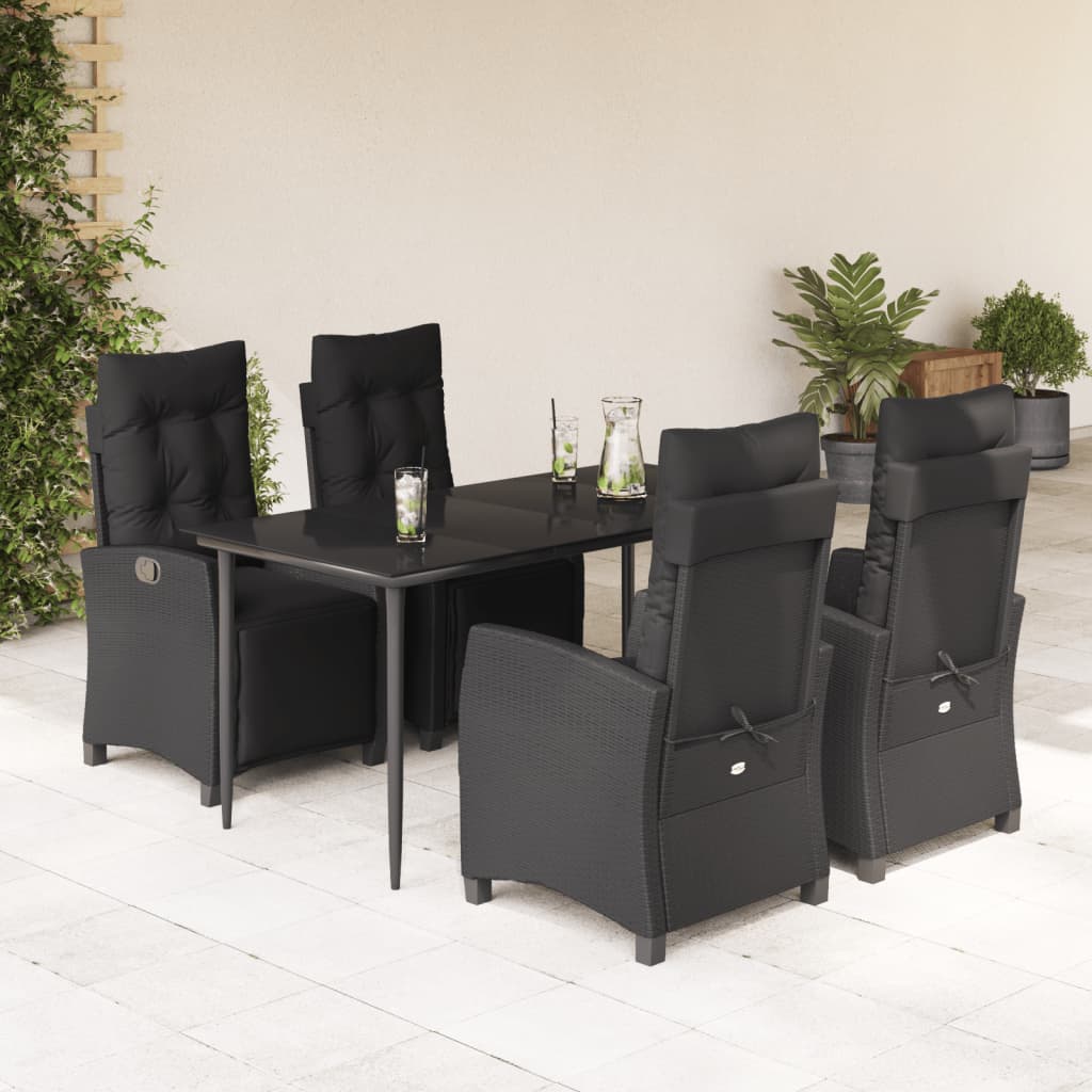 vidaXL 3-delige Tuinset met kussens poly rattan zwart