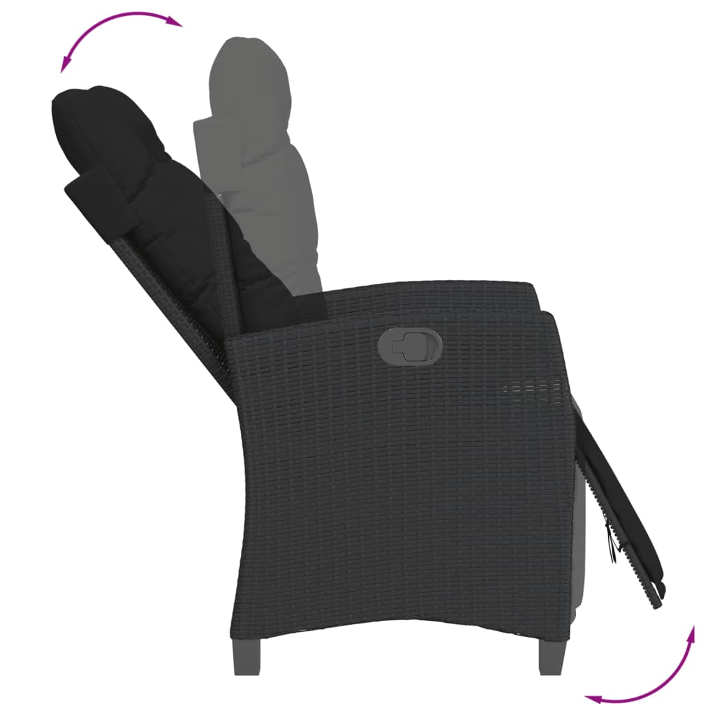 vidaXL 3-delige Tuinset met kussens poly rattan zwart