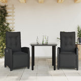 vidaXL 3-delige Tuinset met kussens poly rattan zwart