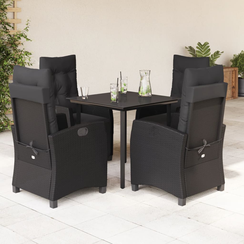 vidaXL 3-delige Tuinset met kussens poly rattan zwart