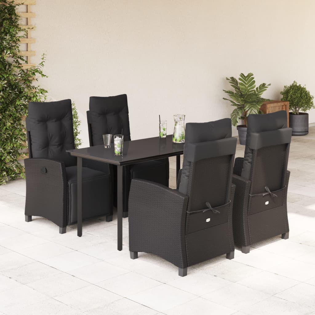 vidaXL 3-delige Tuinset met kussens poly rattan zwart