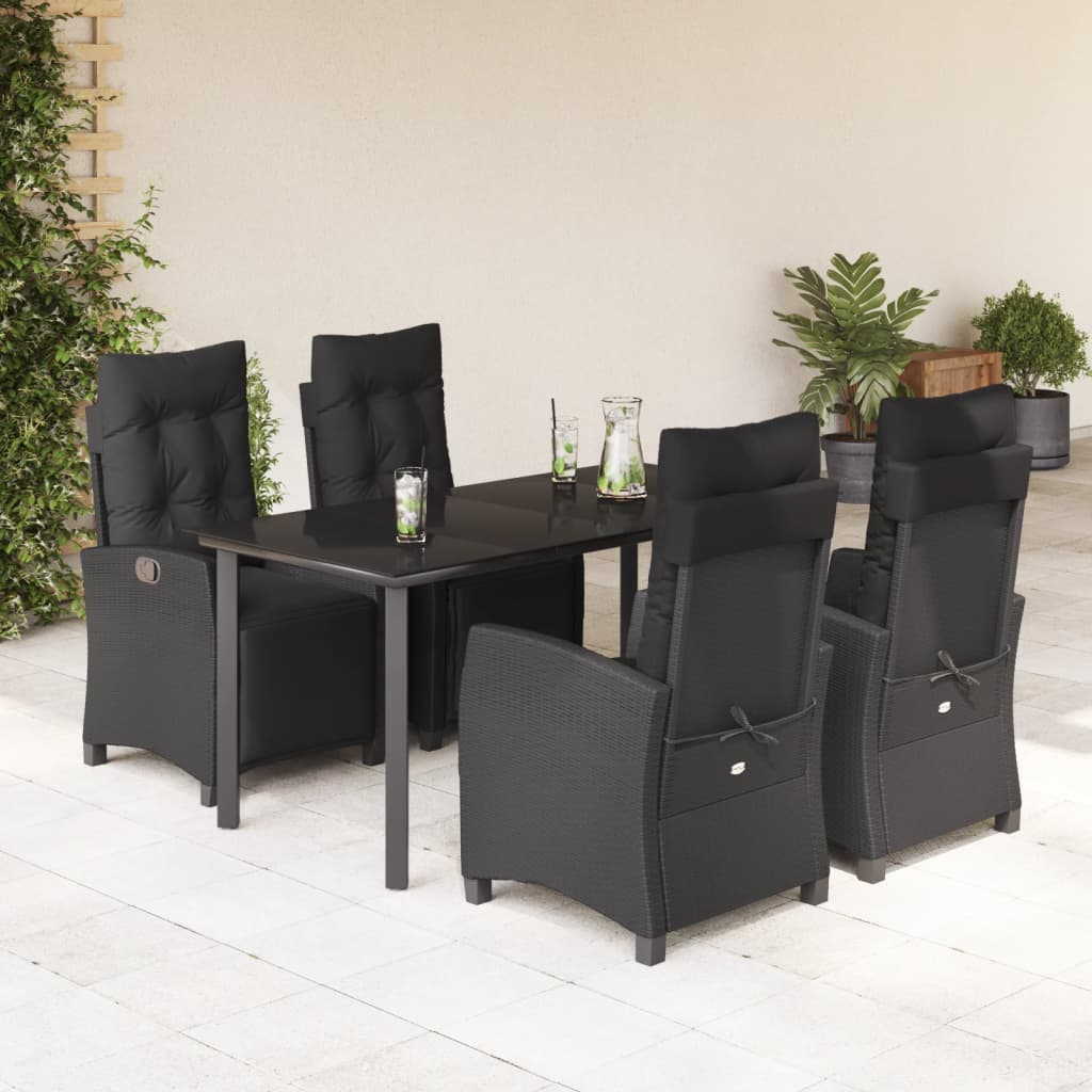 vidaXL 3-delige Tuinset met kussens poly rattan zwart