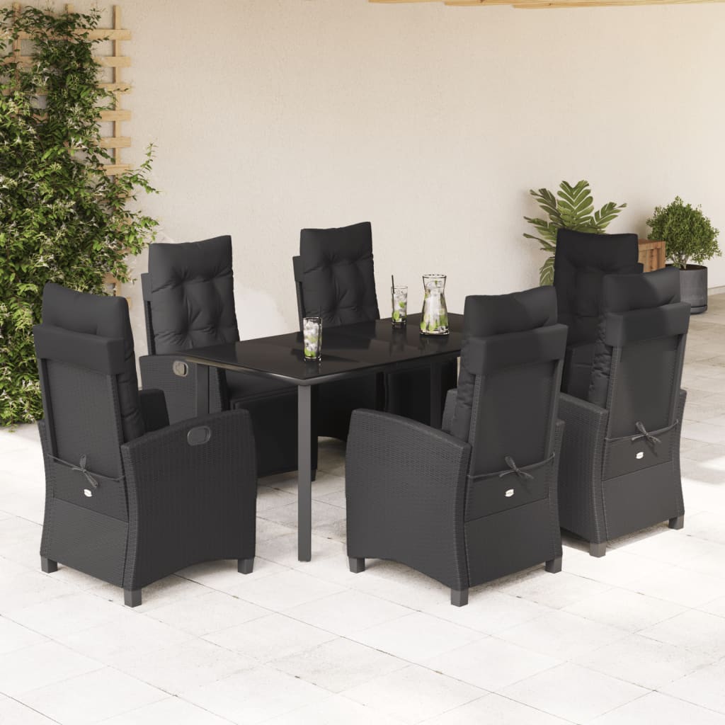 vidaXL 3-delige Tuinset met kussens poly rattan zwart