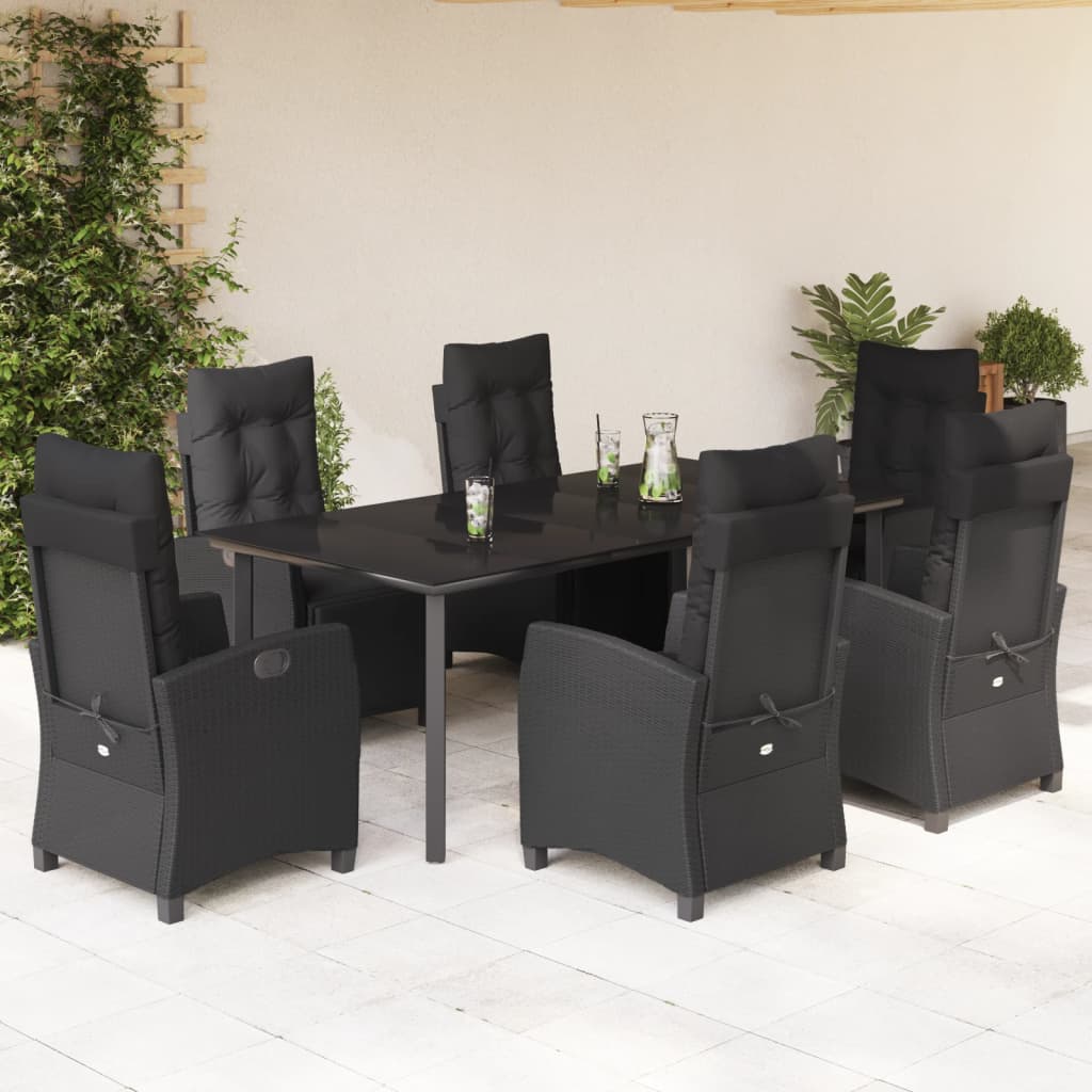 vidaXL 3-delige Tuinset met kussens poly rattan zwart