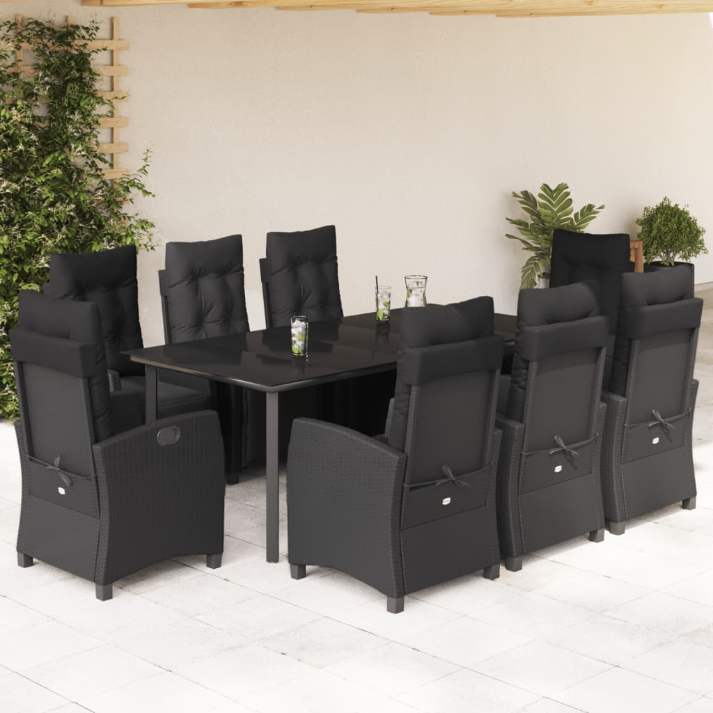 vidaXL 3-delige Tuinset met kussens poly rattan zwart