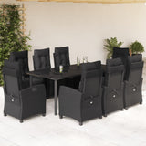 vidaXL 3-delige Tuinset met kussens poly rattan zwart