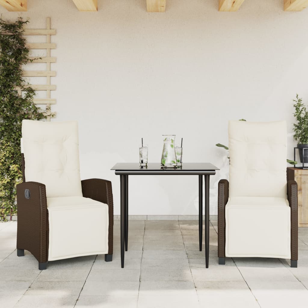 vidaXL 3-delige Tuinset met kussens poly rattan bruin