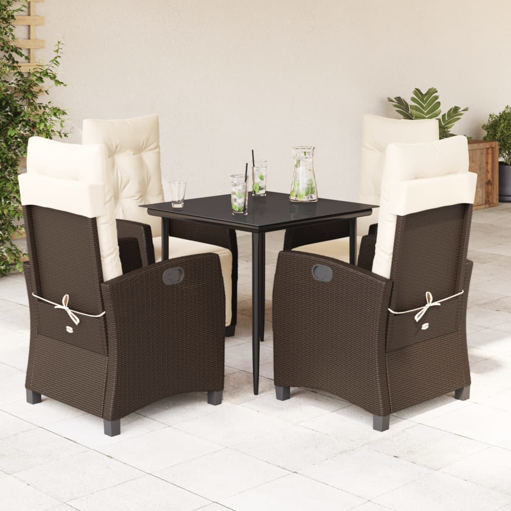 vidaXL 3-delige Tuinset met kussens poly rattan bruin