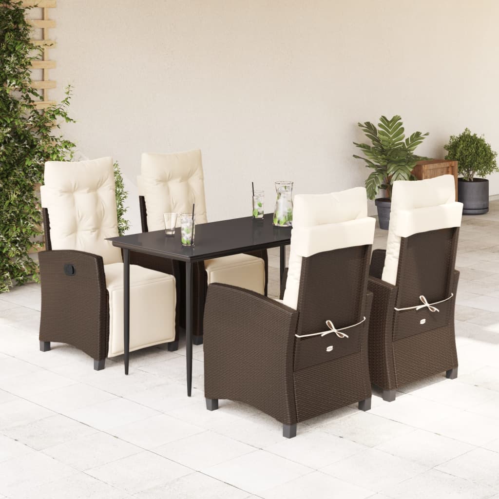 vidaXL 3-delige Tuinset met kussens poly rattan bruin