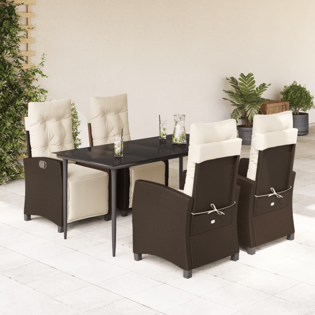 vidaXL 3-delige Tuinset met kussens poly rattan bruin