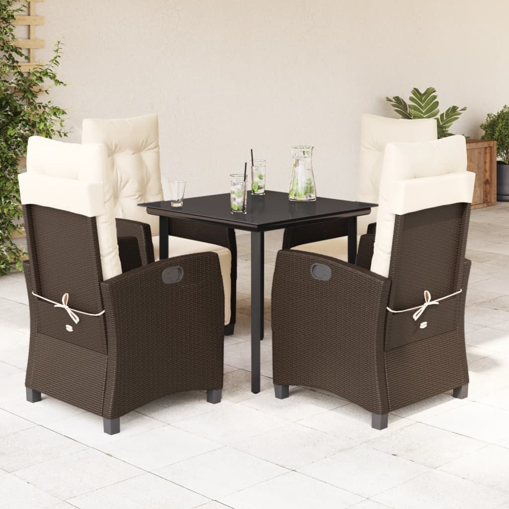 vidaXL 3-delige Tuinset met kussens poly rattan bruin