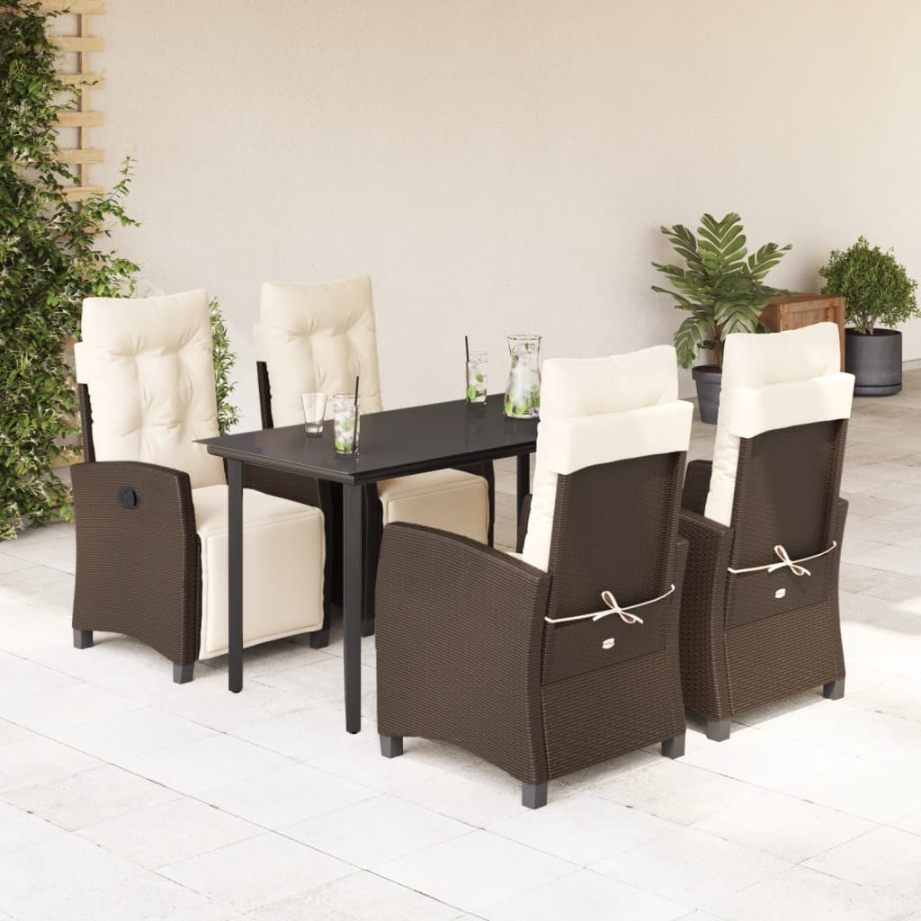 vidaXL 3-delige Tuinset met kussens poly rattan bruin