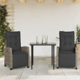 vidaXL 3-delige Tuinset met kussens poly rattan grijs