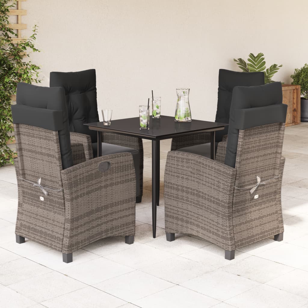 vidaXL 3-delige Tuinset met kussens poly rattan grijs